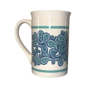 The Ana Grace Collection Ceramic Coffee Mug 12 Oz Blue & White Paisley Pattern